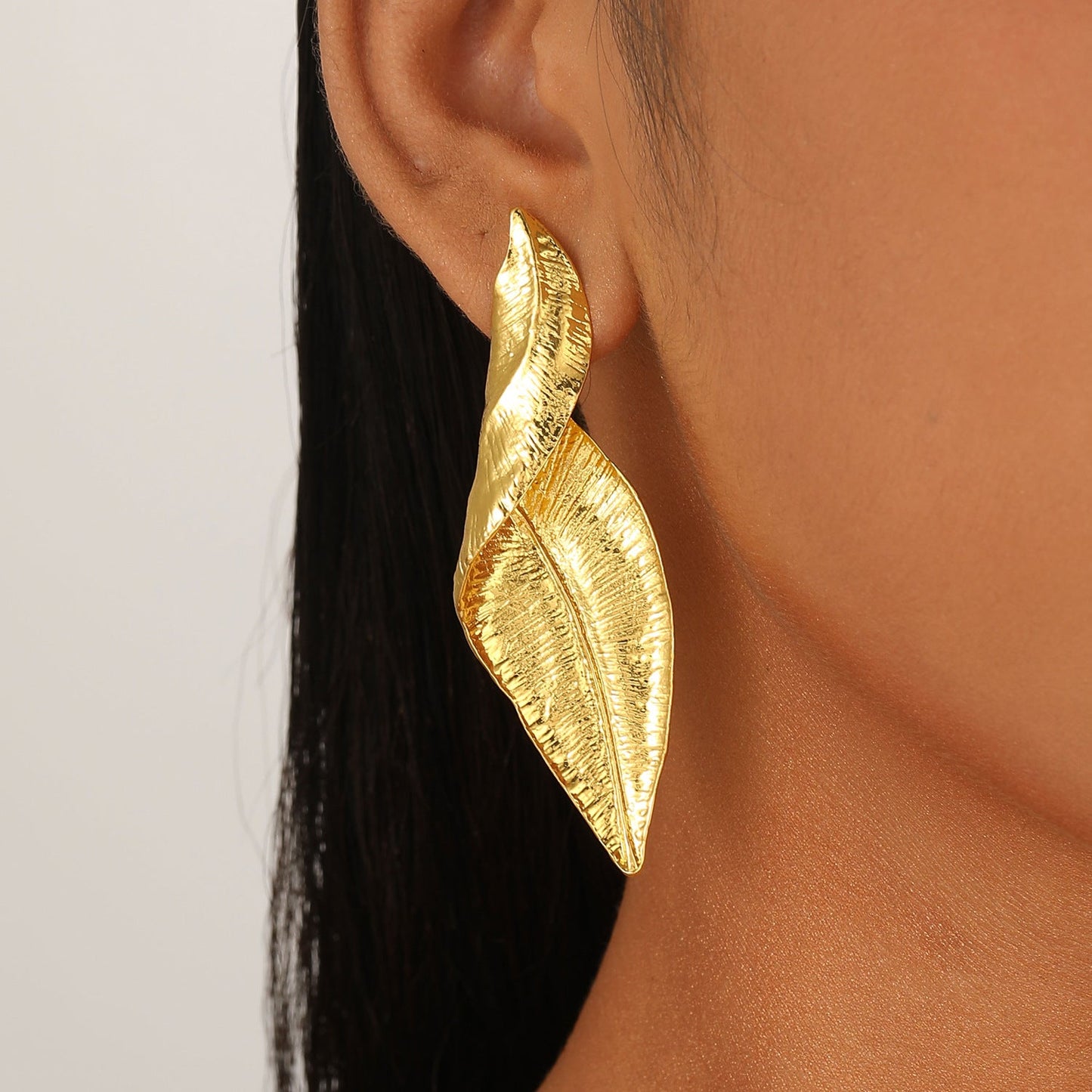 Gold Plated Elegant Retro Streetwear Leaf Drop Earring