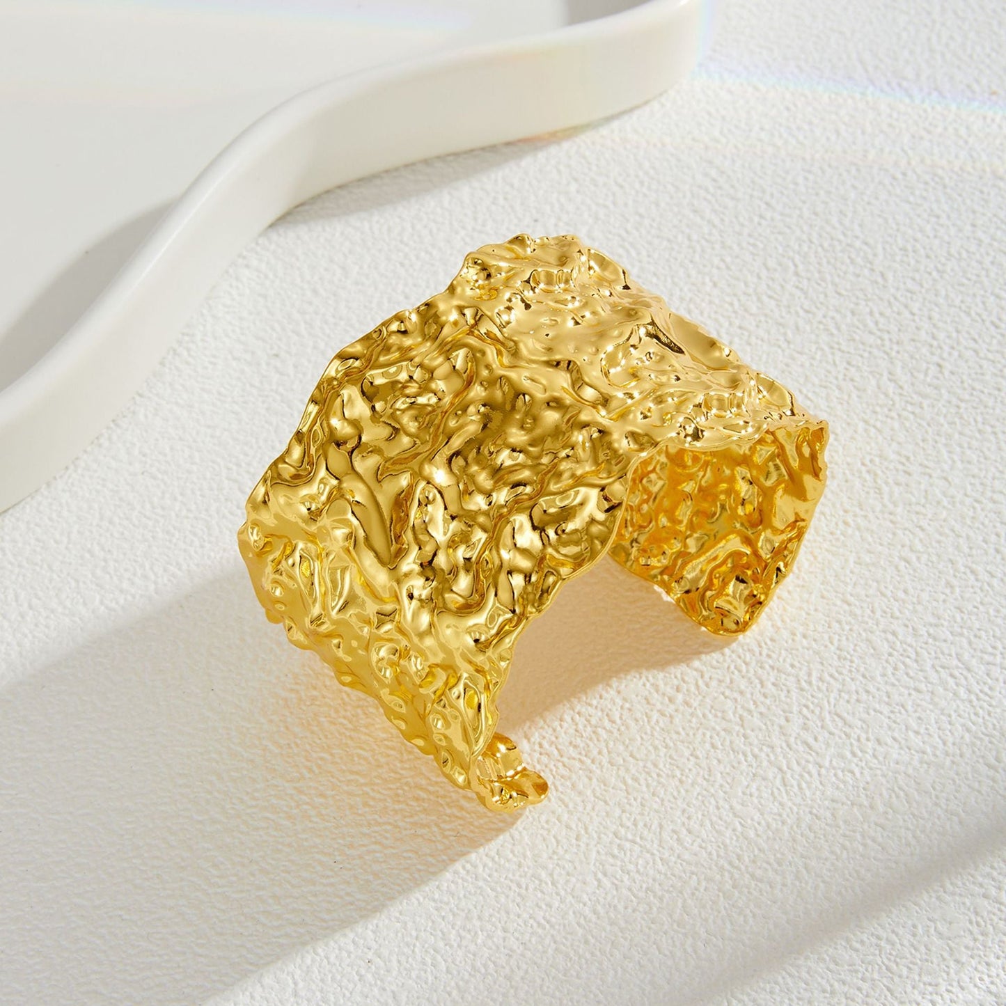 Gold Plated Irregular Hammered Open-End Bracelet