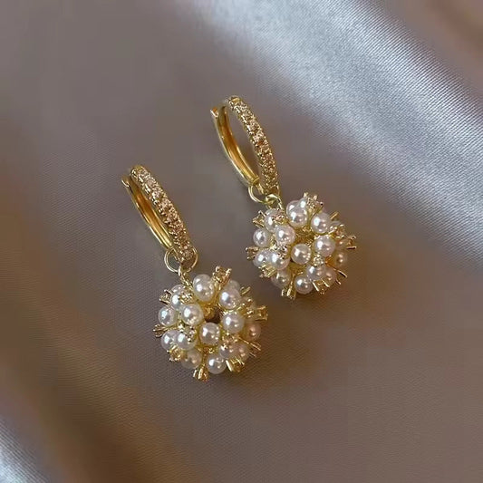 Gold Plated Korean Flower Hoop Pearl Earring