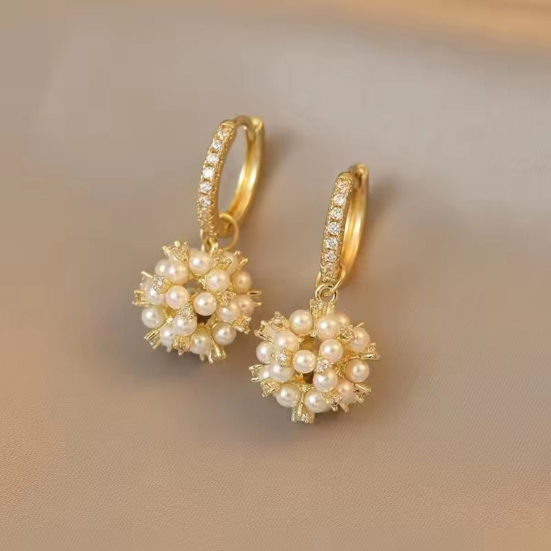 Gold Plated Korean Flower Hoop Pearl Earring