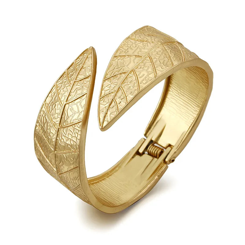 Gold Plated Leaf Style Open Adjustable Bangle