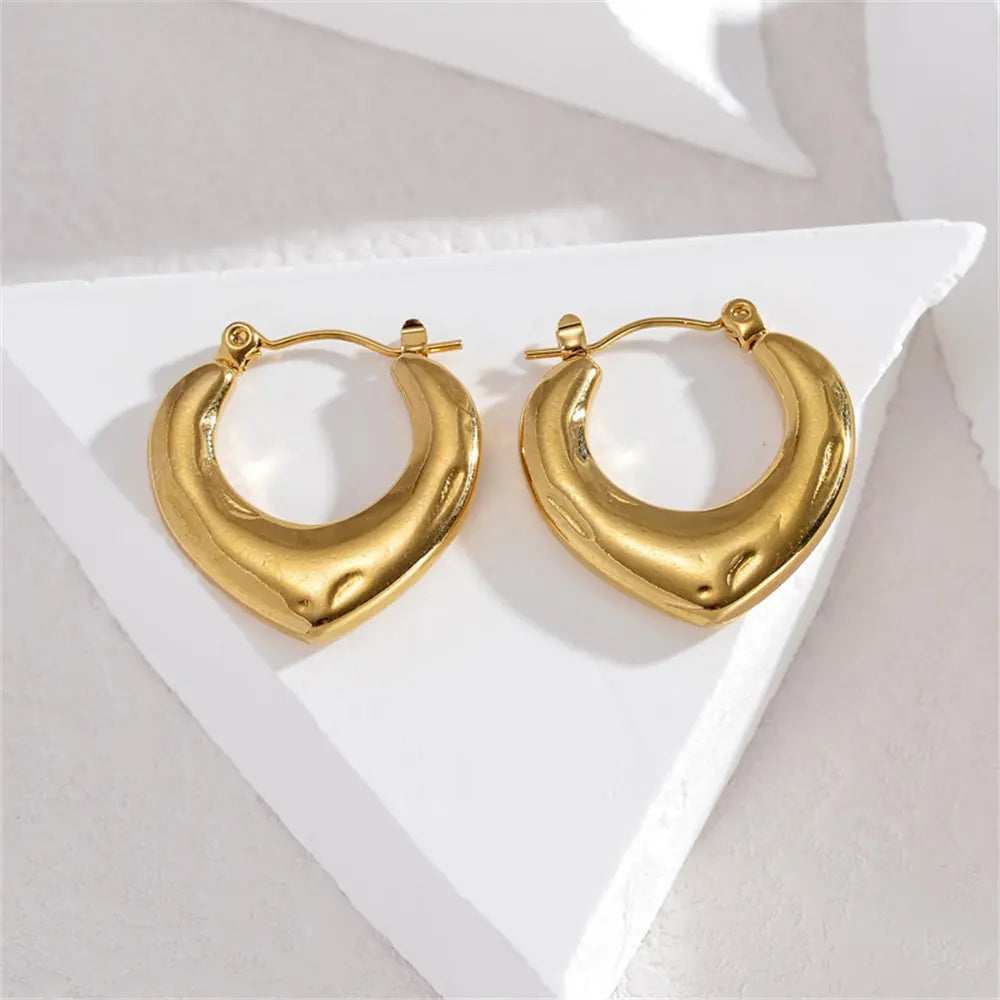 Gold Plated Stainless Steel Anti-Tarnish Geometric Hollow Heart Hoop Earrings for women