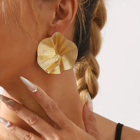 Gold Plated Statement Big Size Lotus Leaf Stud Earring