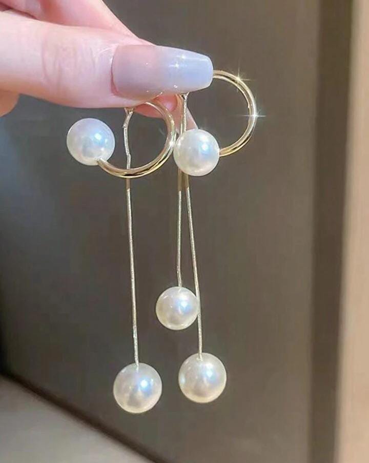 Gold Plated Statement Pearl Drops Long Earrings