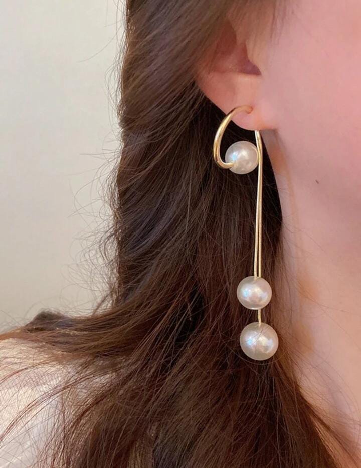 Gold Plated Statement Pearl Drops Long Earrings