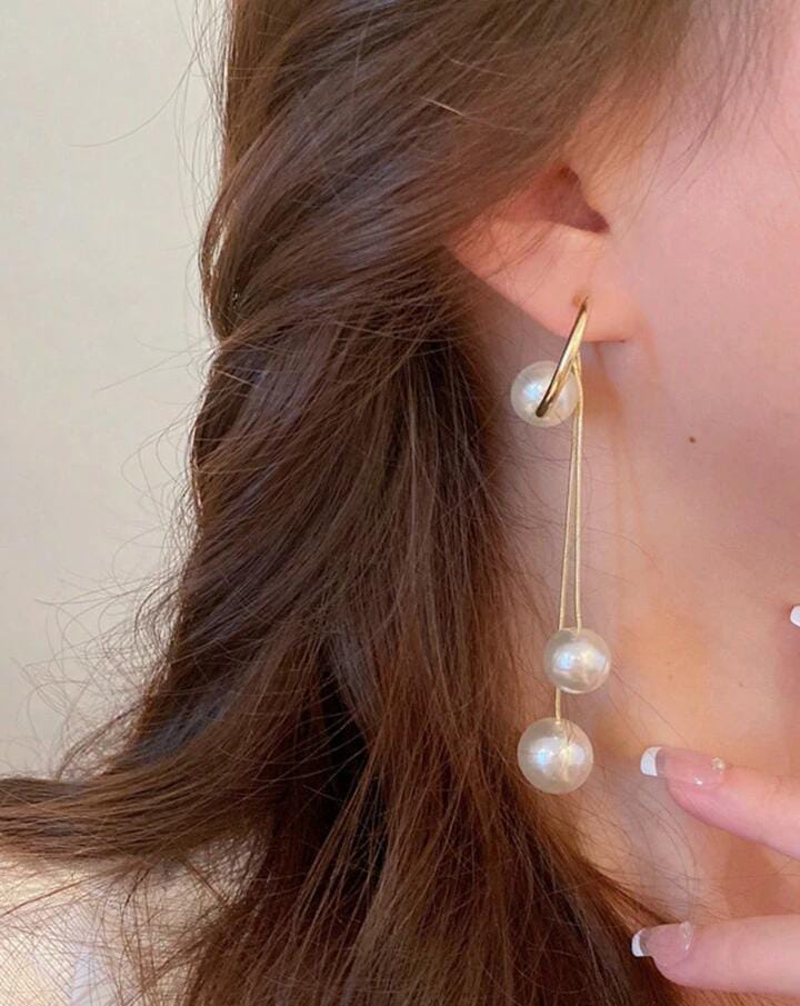 Gold Plated Statement Pearl Drops Long Earrings