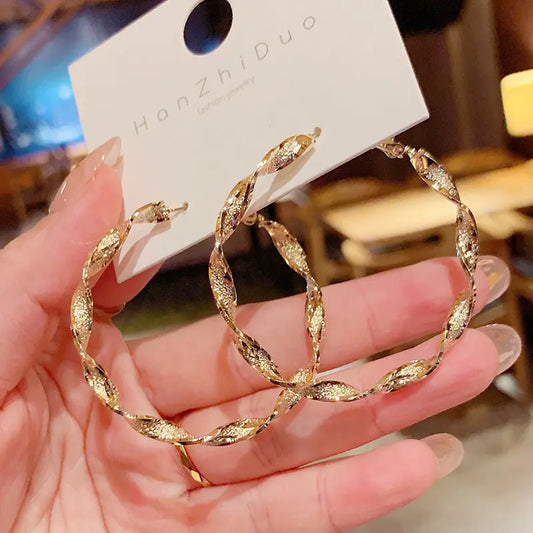 Gold Plated Twisted Design Big Hoop Earring