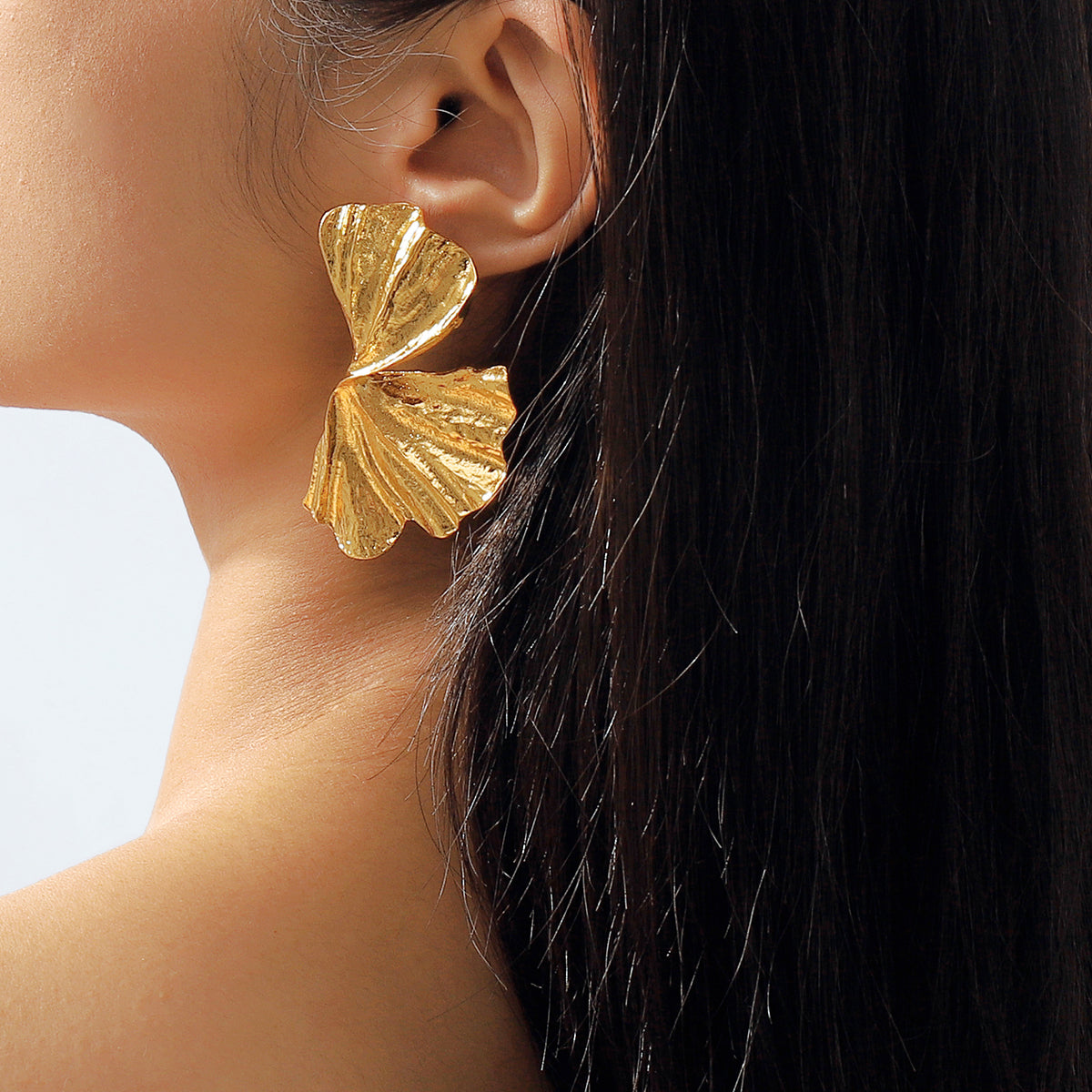 Gold Plating Vintage Style Exaggerated Ginkgo Leaf Stud Earring