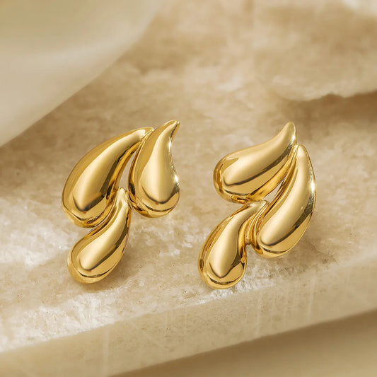 Anti Tarnish 18K Gold Plated Stainless Steel Triple Water Droplets Stud Earring