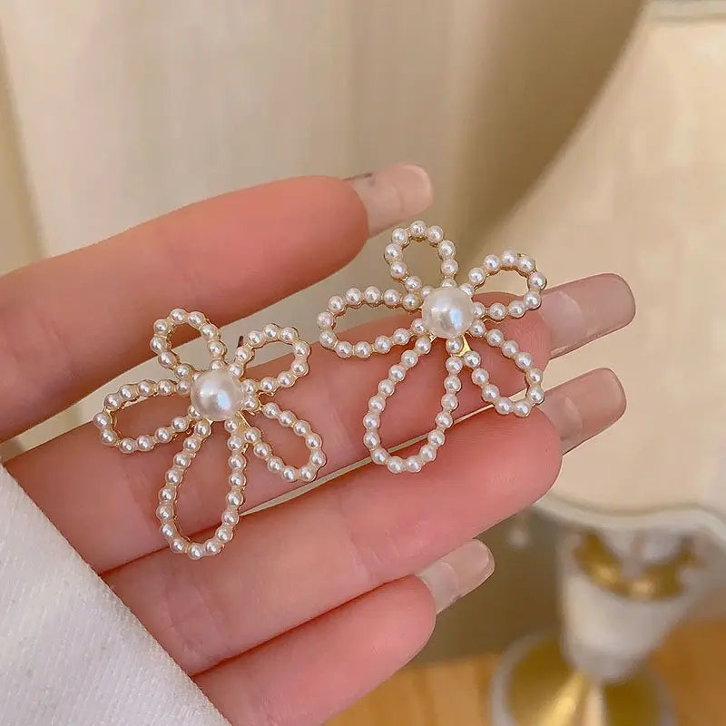Gold plated Pearl Flower Stud Earring For Women