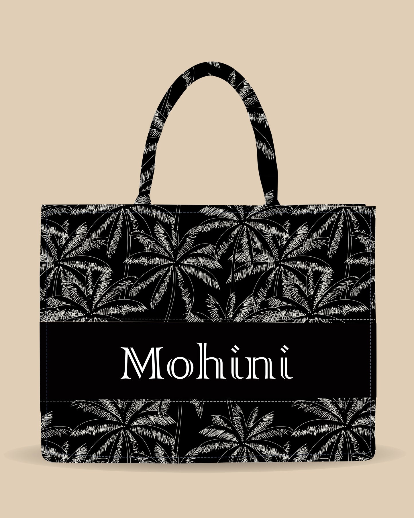 Customized Tote Bag Designed With Hand Drawn White Outline Palm Trees Pattern