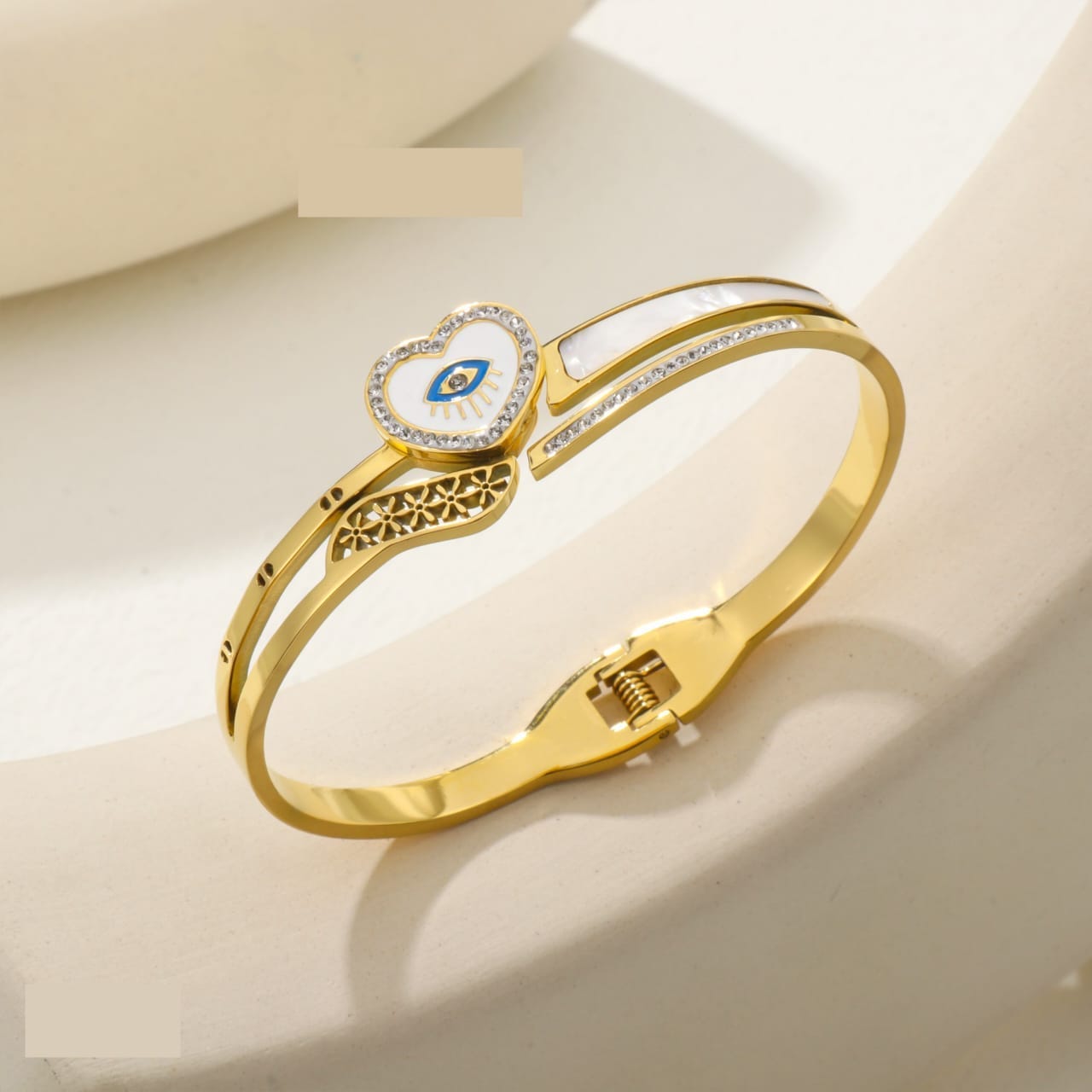 Anti-Tarnish 18K Gold-Plated Stainless Steel Heart Design Evil Eye Bracelet