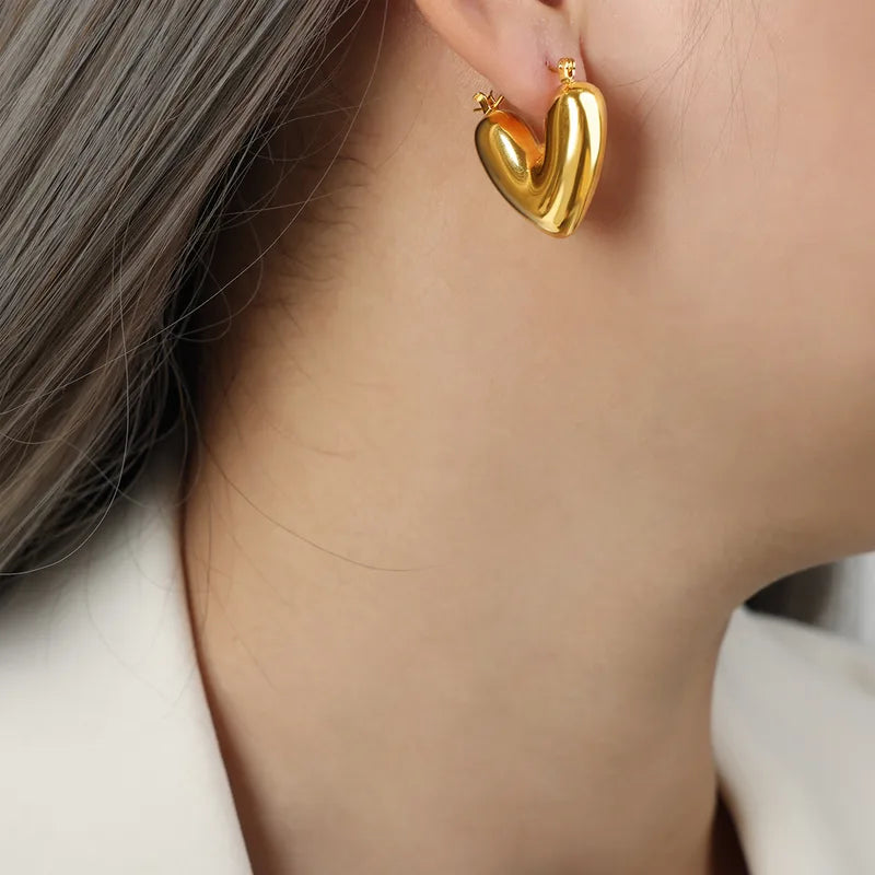 Anti-Tarnish Stainless Steel 18K Gold Plated Heart Shaped Hoop Earring