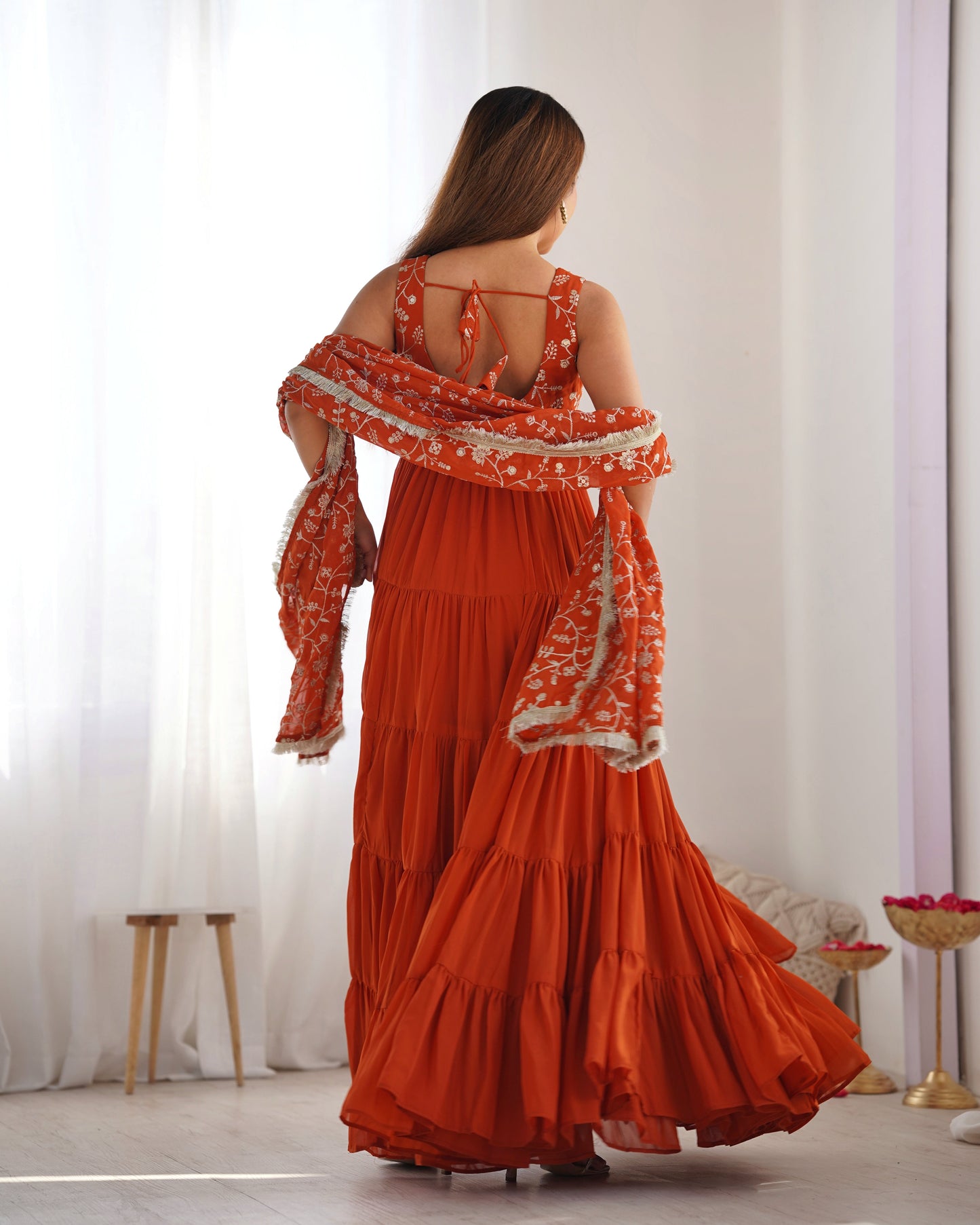 Premium Quality 5 Layers Orange Anarkali  Suit Set