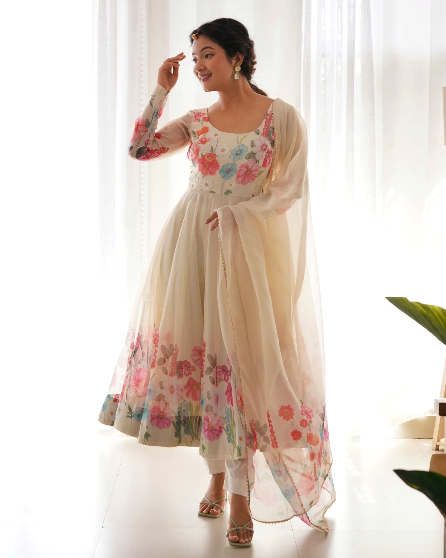 Ivory Soft Orghanza Flower Suit
