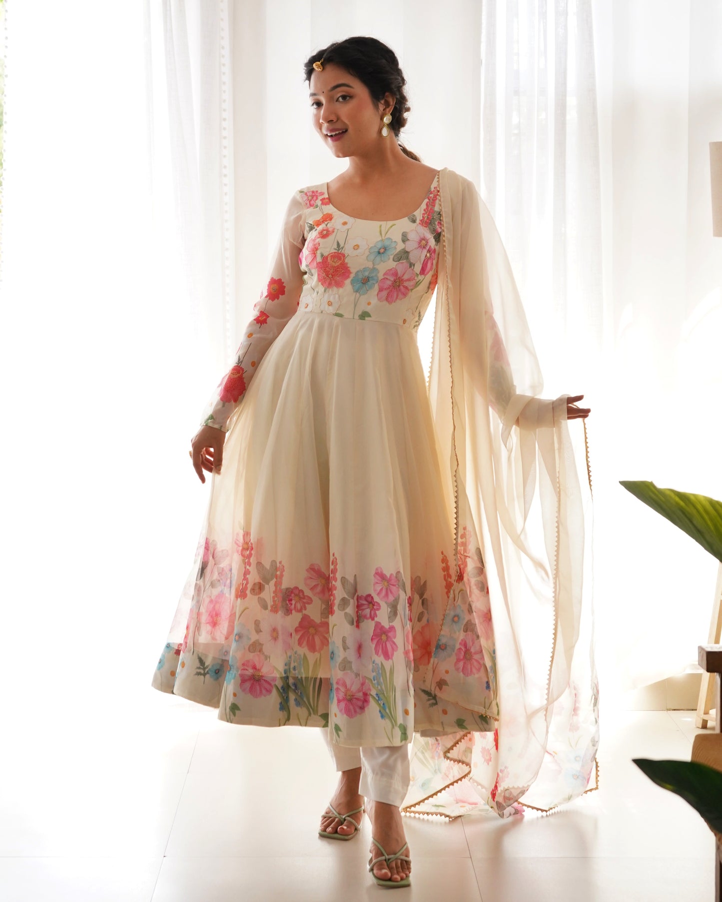 Ivory Soft Orghanza Flower Suit