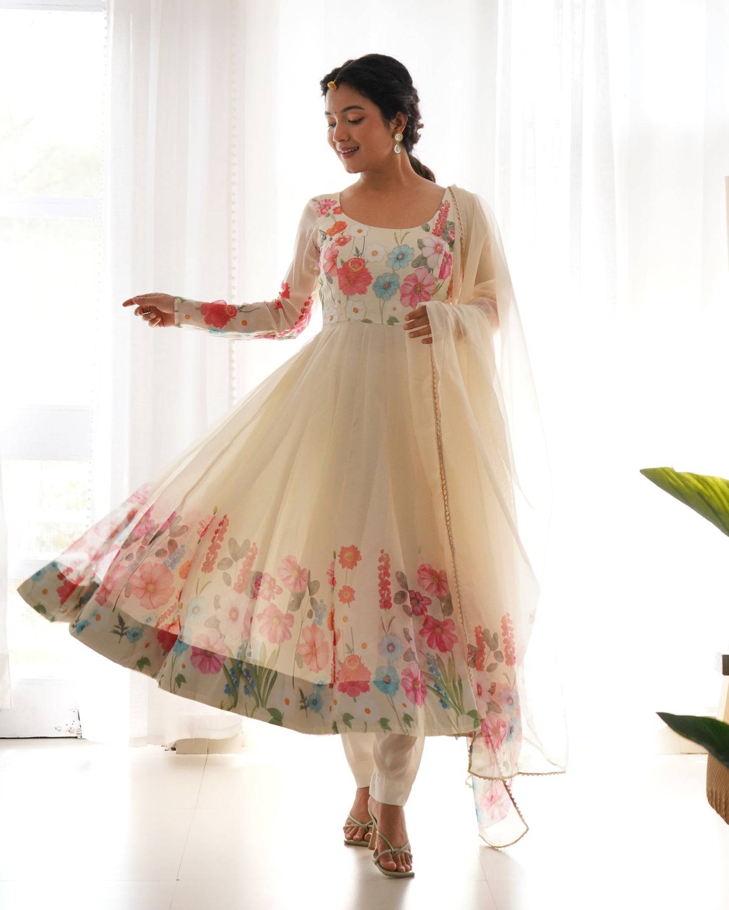 Ivory Soft Orghanza Flower Suit