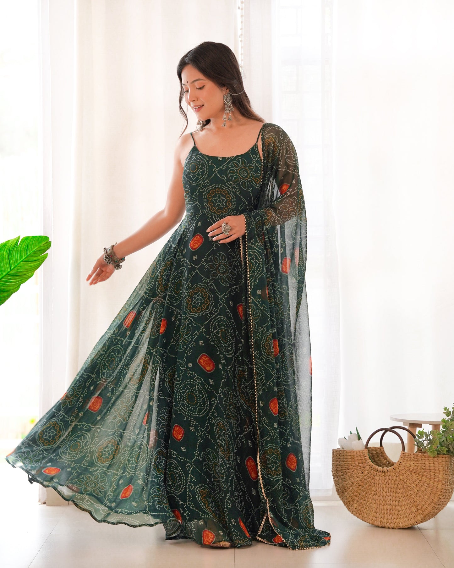 Chiffon Green Coloured Anarkali Suit