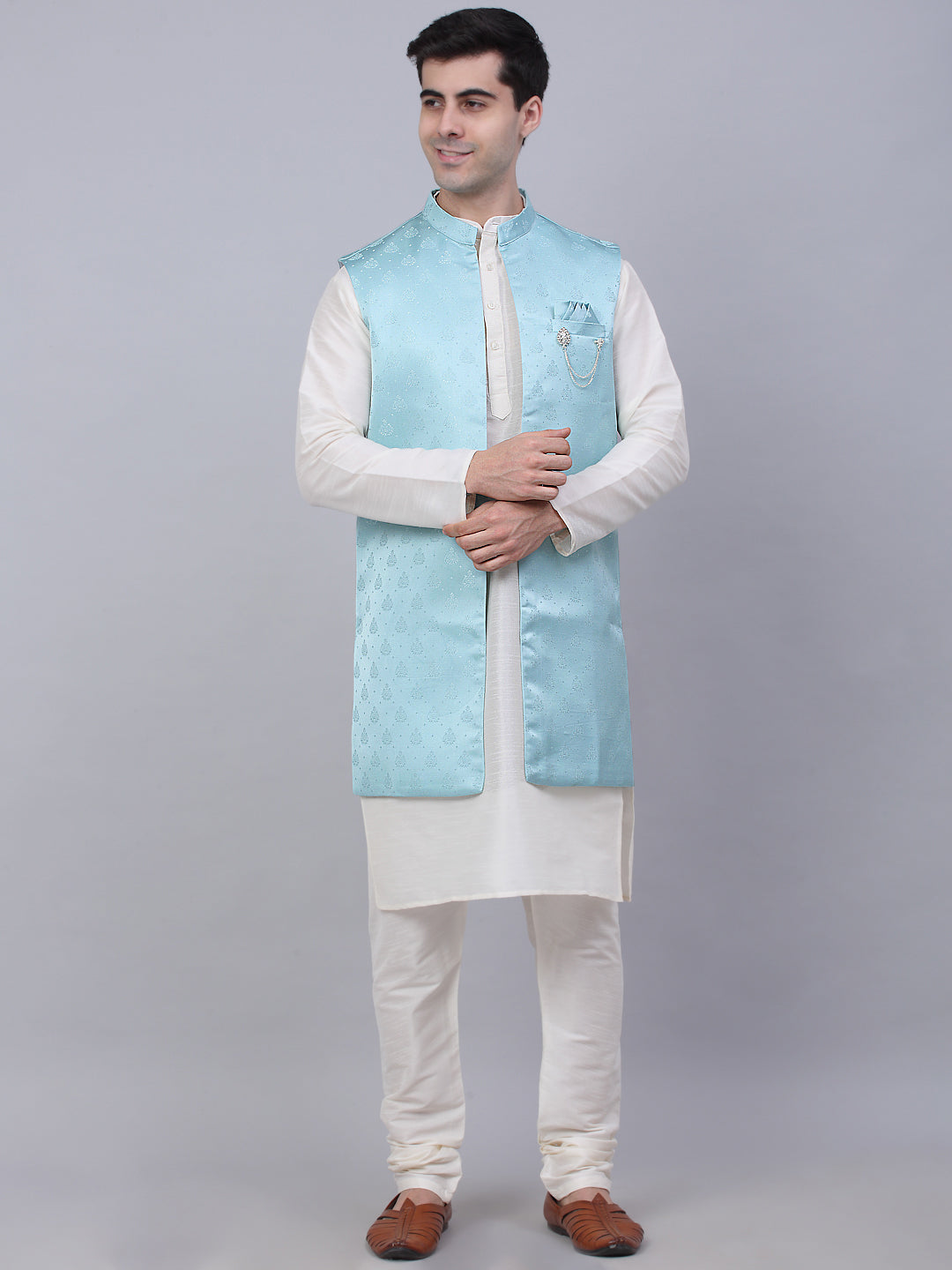 Men's Solid Kurta Pyjama With Shrug Jacket