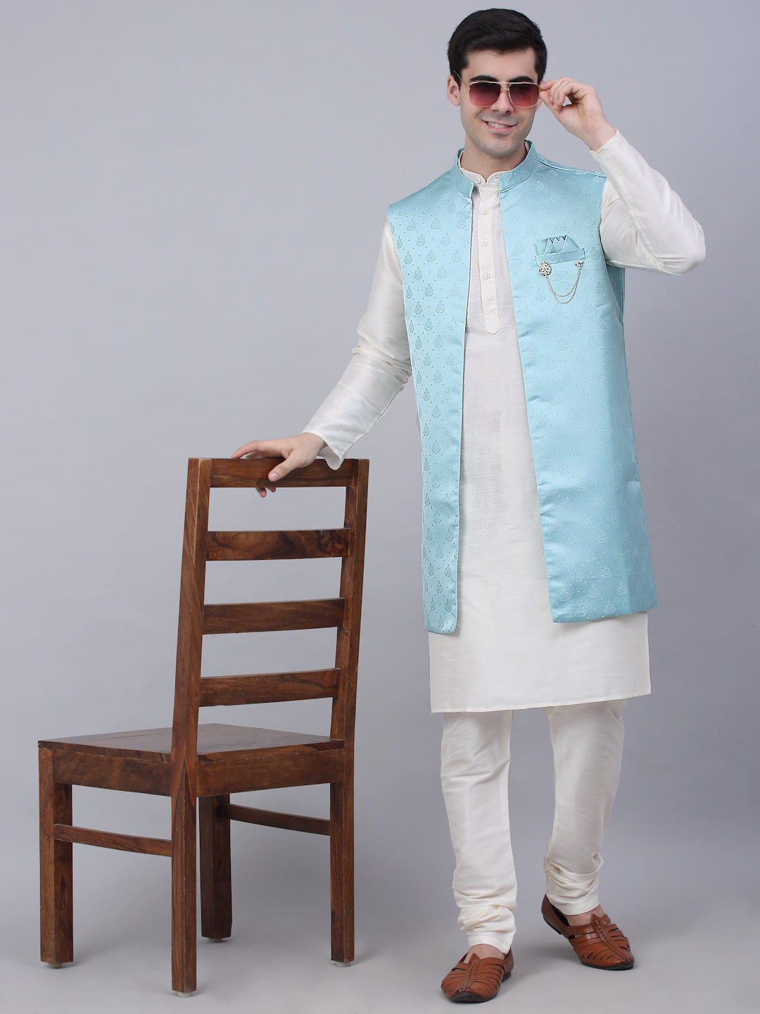 Men's Solid Kurta Pyjama With Shrug Jacket