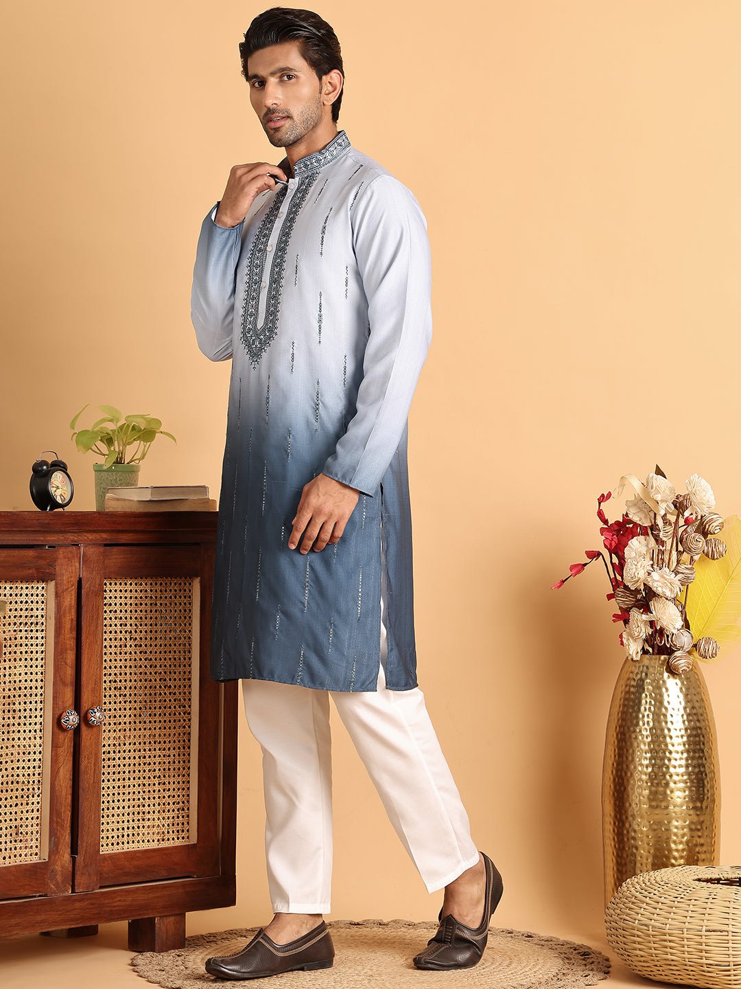 Ombre Printed Straght Kurta Pyjama for Men