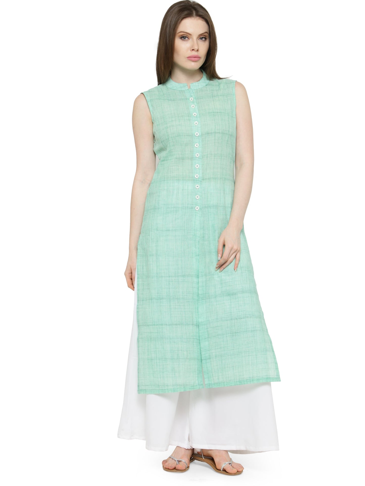 Women Green Solid Straight Kurta