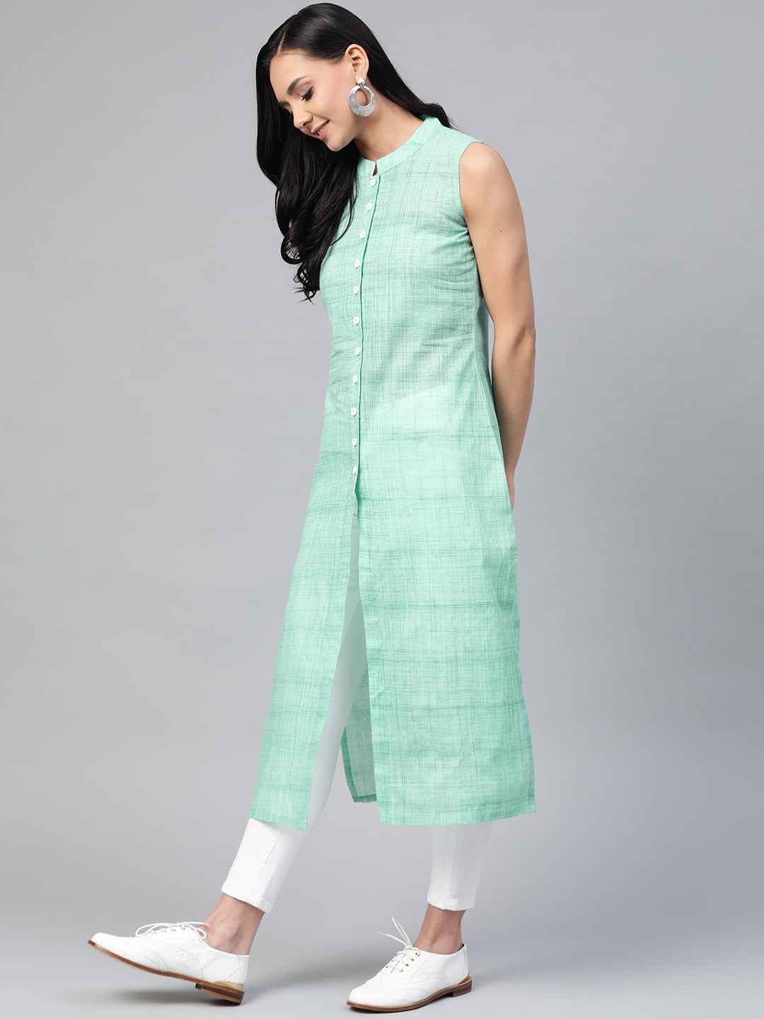 Jompers Women Green Pure Cotton Woven Design Straight Kurta