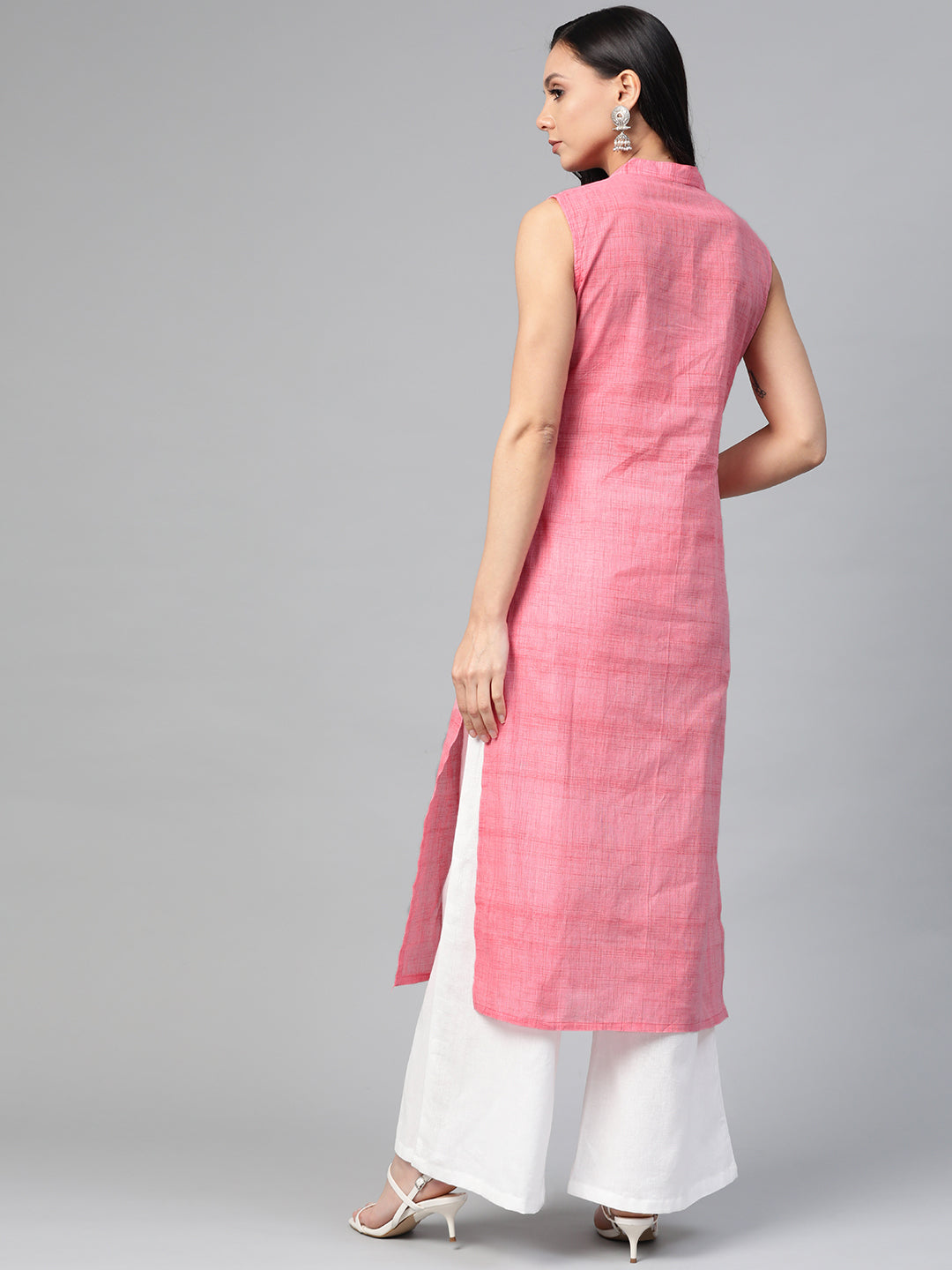 Jompers Women Pink Pure Cotton Woven Design Straight Kurta
