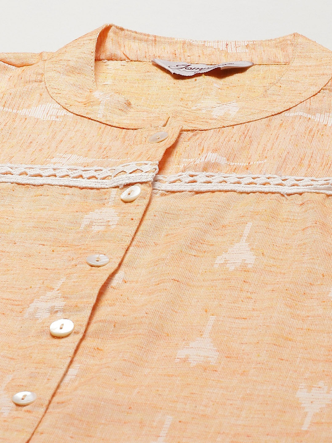 Women Orange Ethnic Motifs Ikat Kurta with lace work