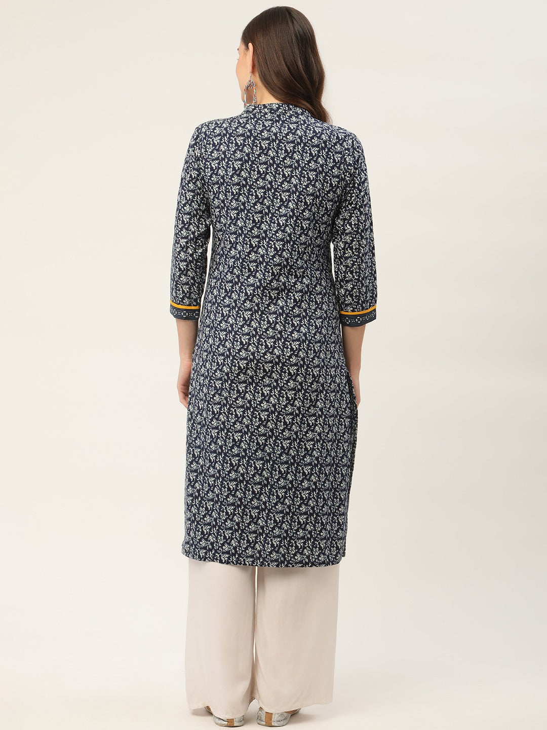 Women Indigo Blue Printed Straight Pure Cotton Kurta