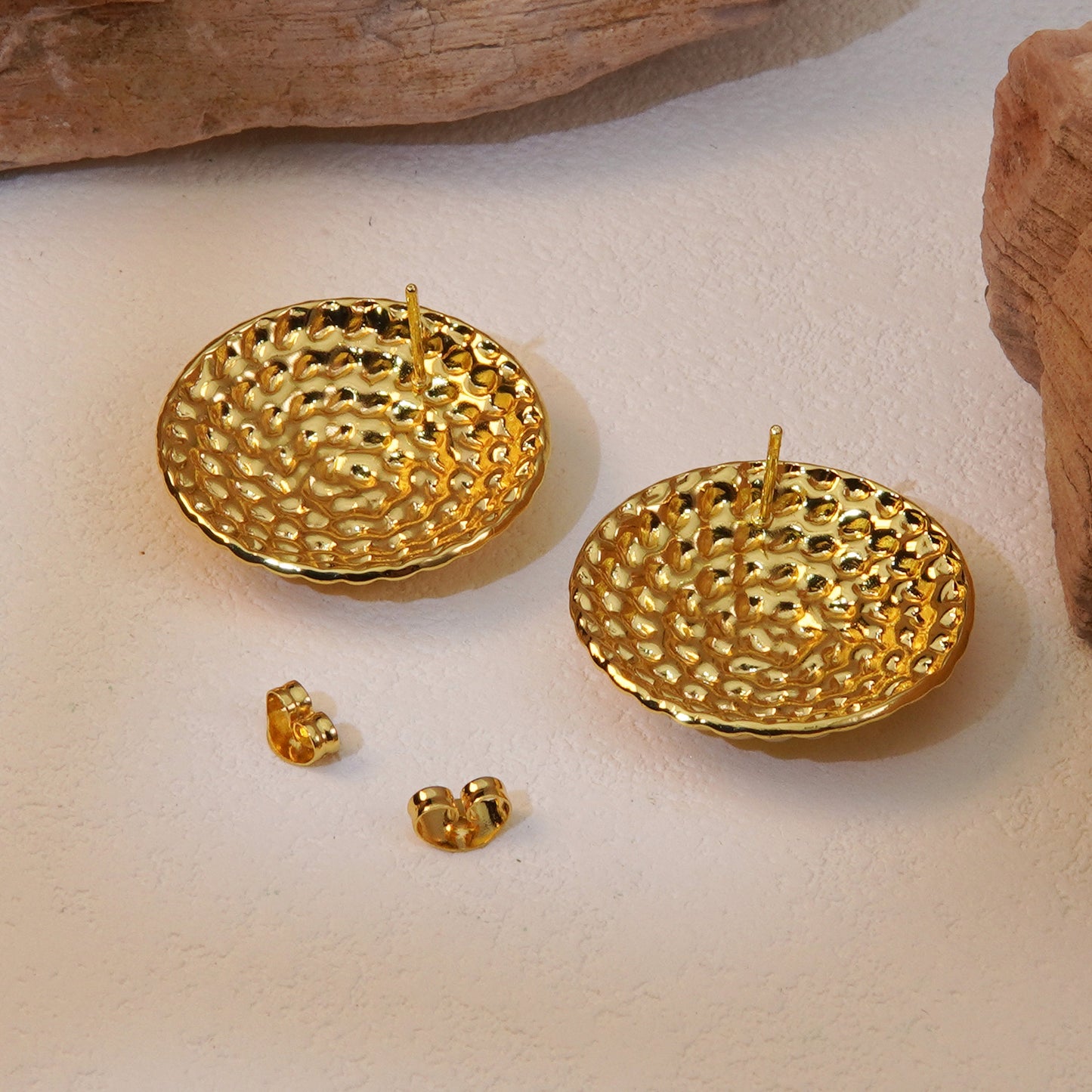 Anti-Tarnish 18K Gold Plated Stainless Steel Over Size Round Shaped Statement Stud Earring