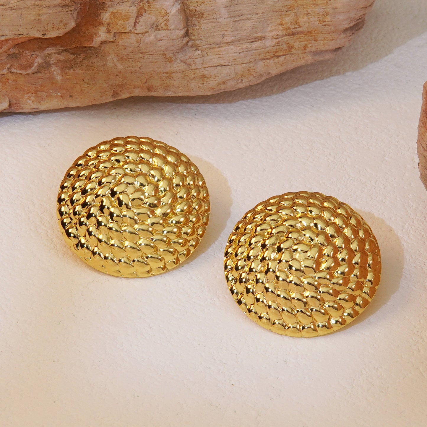 Anti-Tarnish 18K Gold Plated Stainless Steel Over Size Round Shaped Statement Stud Earring