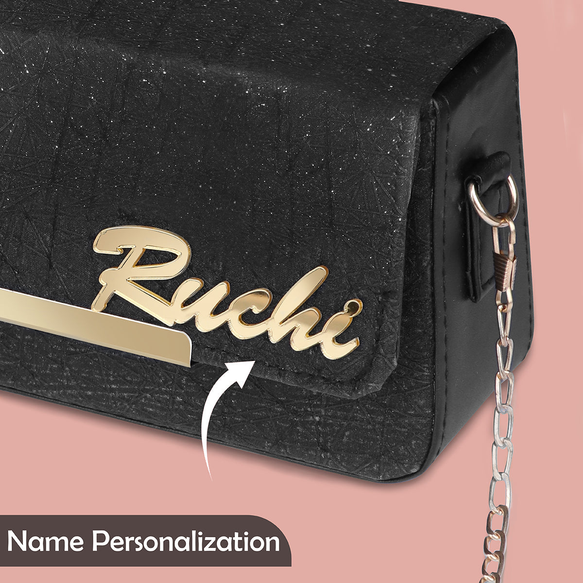 Personalized Glitter Sling Bag With Name