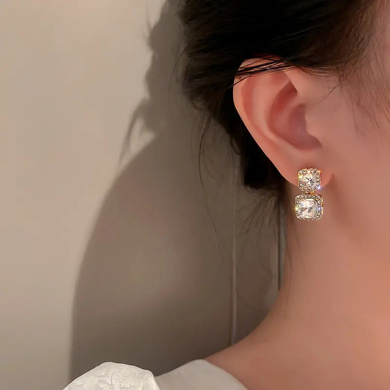 Rhinestone Diamond Square Drop Earrings For Women
