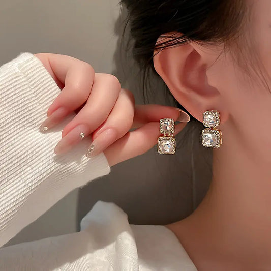 Rhinestone Diamond Square Drop Earrings For Women