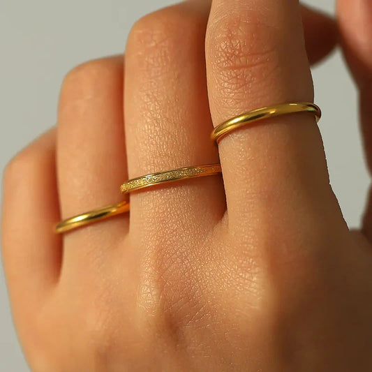 Combo Set of Three 18K Gold Plated Anti-Tarnish Stainless Steel Rings