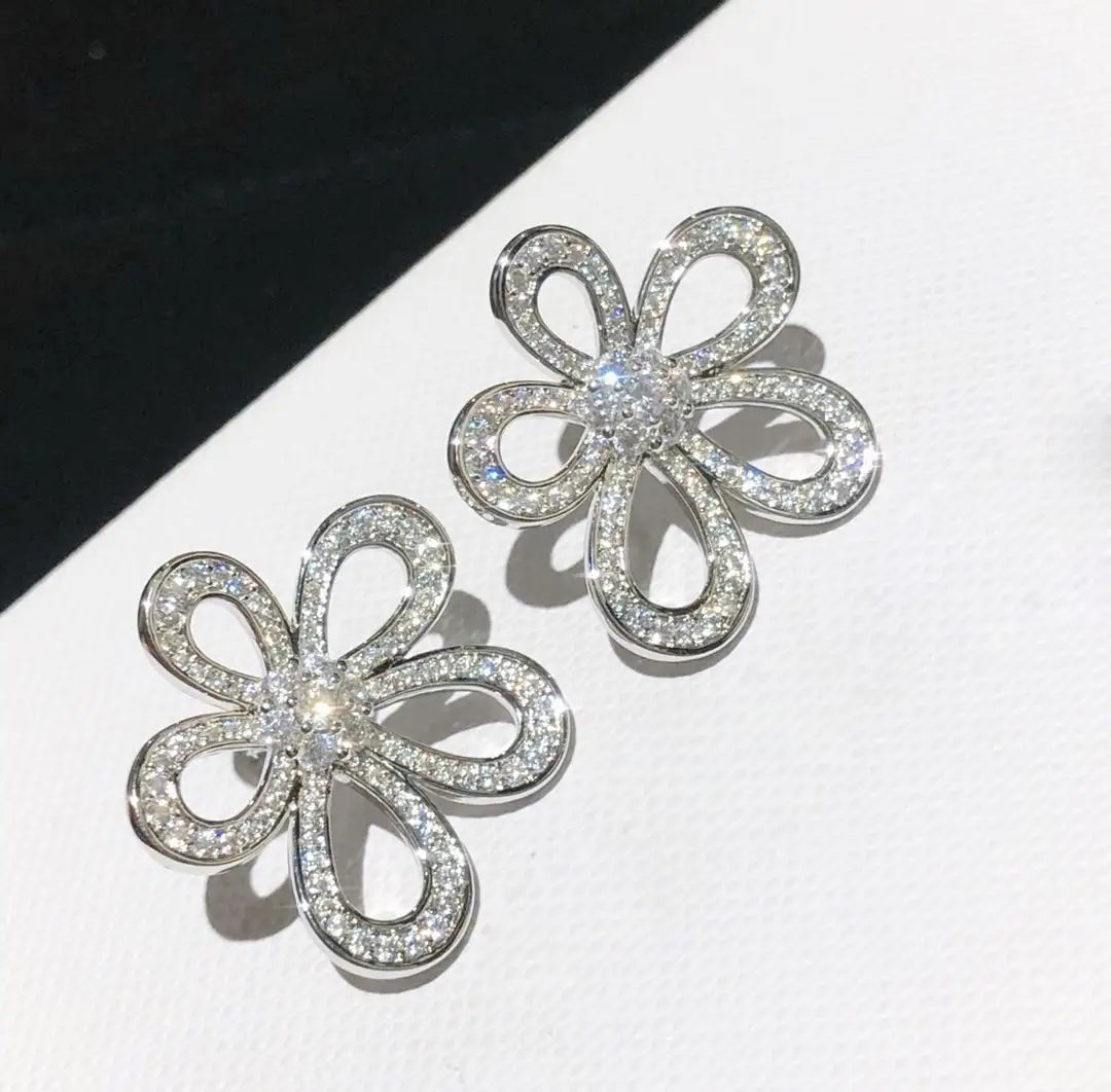 Silver Plated Rhinestone Sunflower Stud Earrings