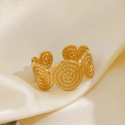 Simple Spiral Style 18K Gold Plated Stainless Steel Adjustable Opening Ring