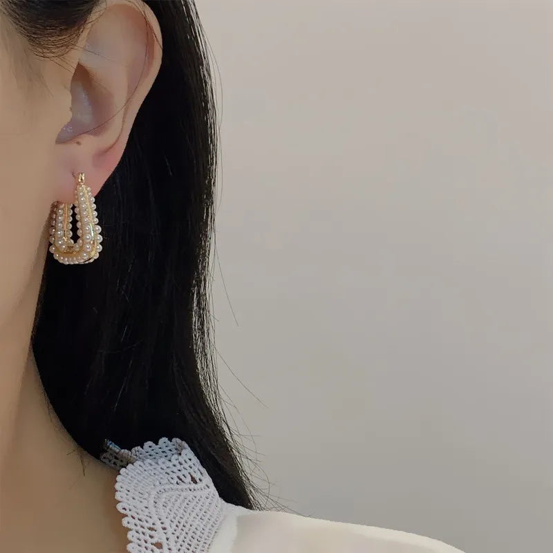 Simple Style U Shape Gold Plated Pear Hoop Earring