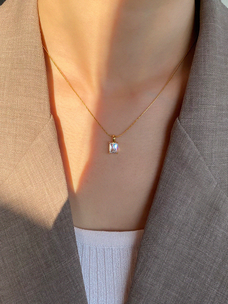 Square Zircon Diamond Anti-Tarnish Gold Plated Titanium Steel Necklace