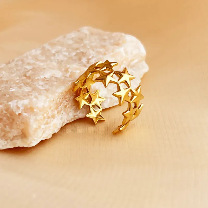Stainless Steel 18K Gold Plated Elegant Glam Retro Plating Star Open Rings