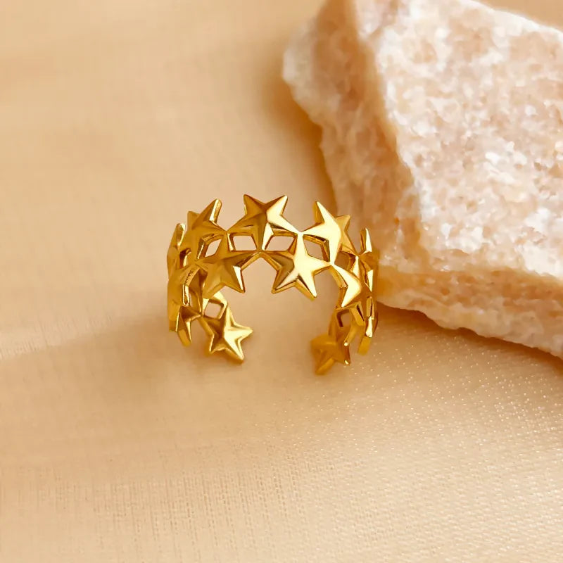 Stainless Steel 18K Gold Plated Elegant Glam Retro Plating Star Open Rings
