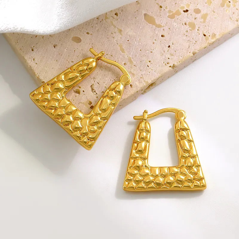 Textured Bag Shape 18K Gold Plated Stainless Steel Anti-Tarnish Hoop Earring