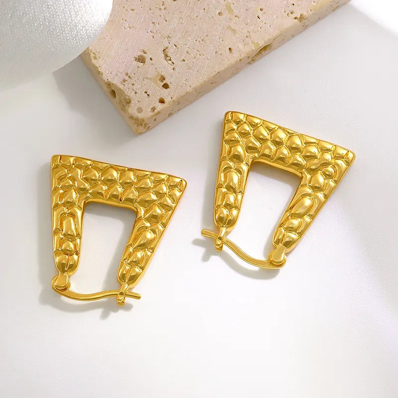 Textured Bag Shape 18K Gold Plated Stainless Steel Anti-Tarnish Hoop Earring