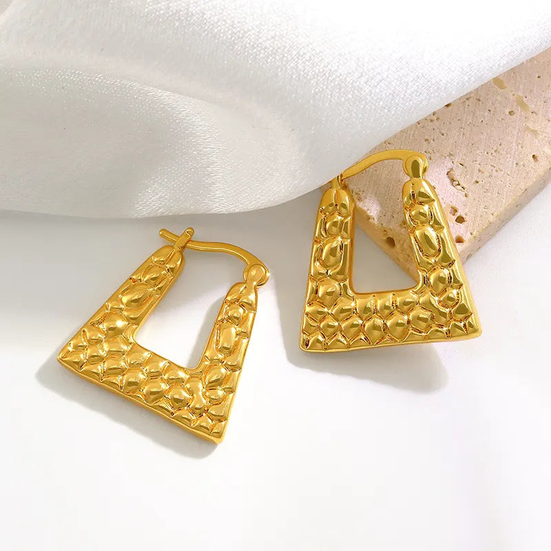 Textured Bag Shape 18K Gold Plated Stainless Steel Anti-Tarnish Hoop Earring