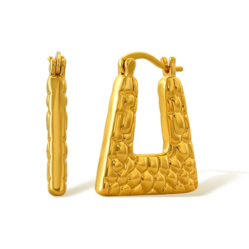 Textured Bag Shape 18K Gold Plated Stainless Steel Anti-Tarnish Hoop Earring