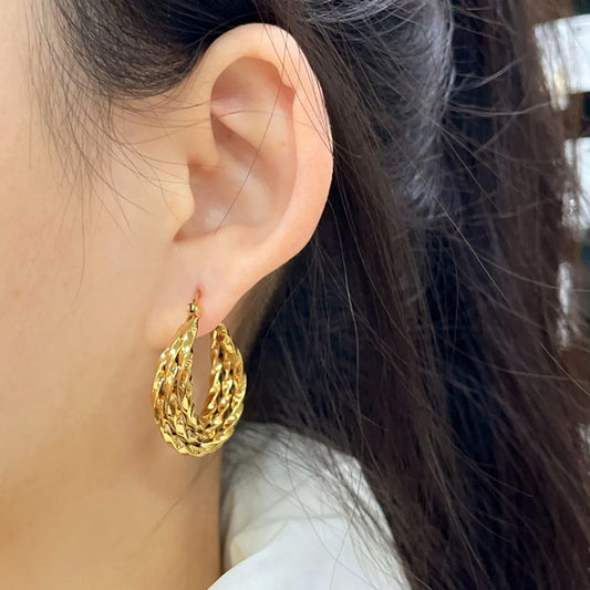 Three Layered 18K Gold Plated Stainless Steel Anti-Tarnish Hoop Earring