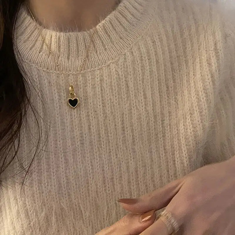Two-Color Sided Heart Lock Pendant 18K Gold Plated Necklace