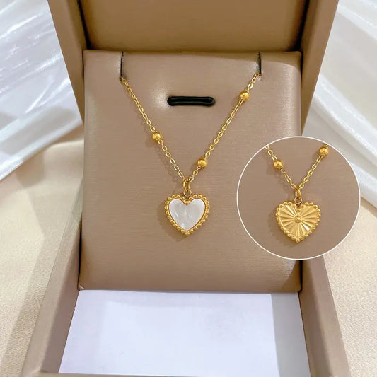 Anti-Tarnish Stainless Steel Two-Sided Heart Pendant Necklace – 18K Gold Plated