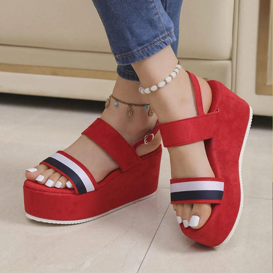 Maroon Cross Comfort Wedges